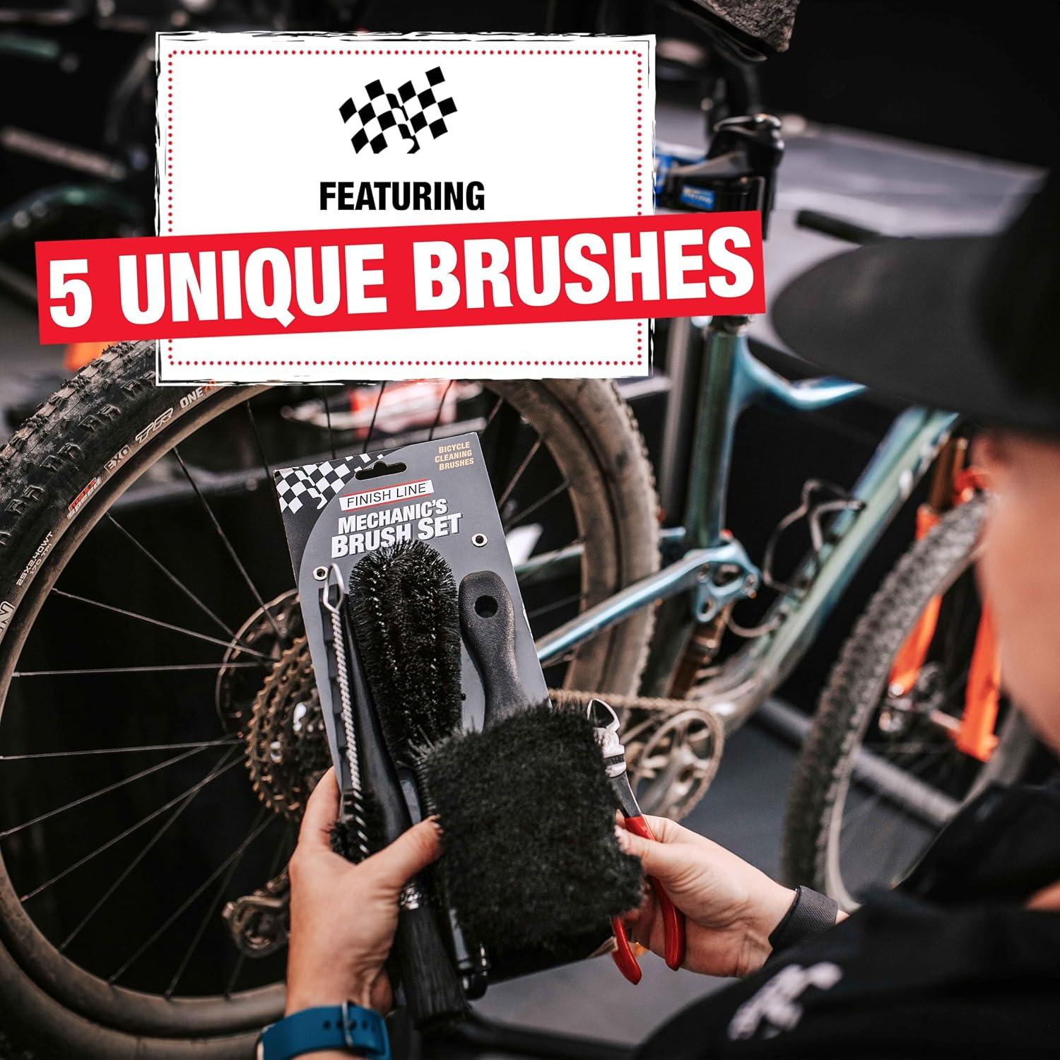 image:imageFinish Line EasyPro 5 Piece Mechanics Bicycle Cleaning Brush Set ProfessionalGrade Kit with Chain Keeper Durable MultiSurface Brushes